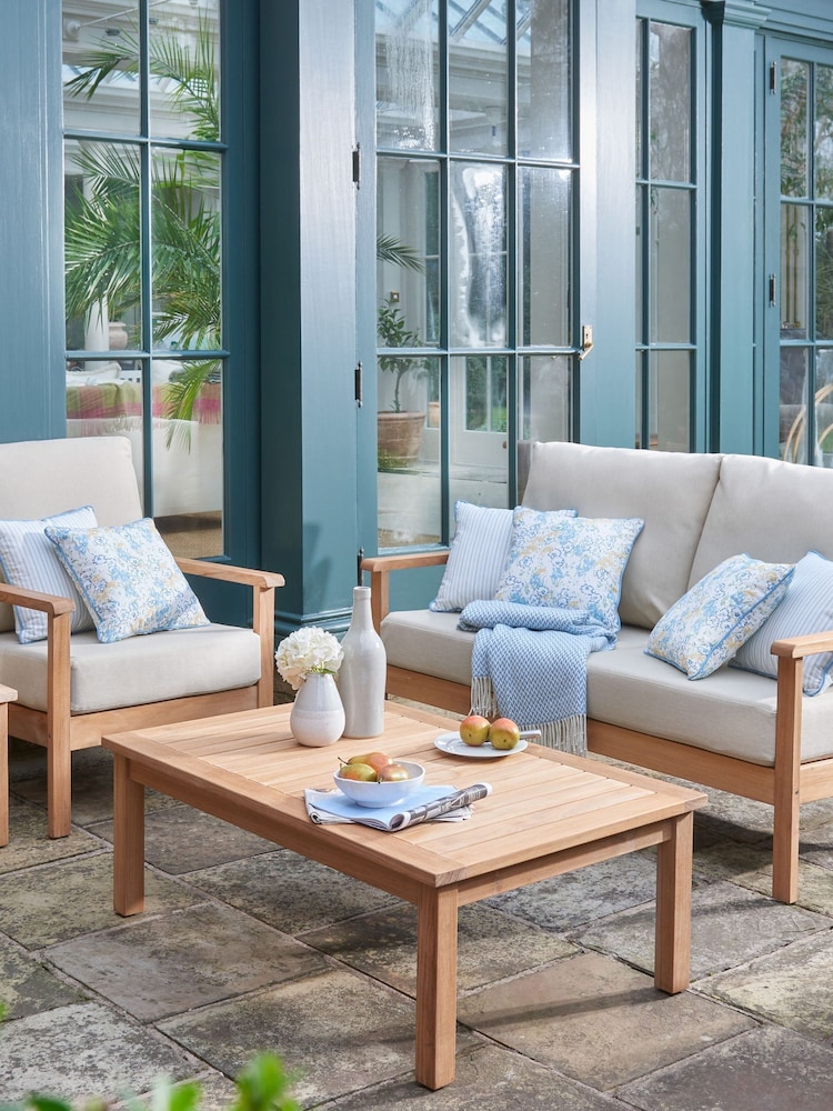 Laura Ashley Natural Garden Salcey Teak Lounging Set With Saunton Natural Cushions - Image 1 of 4
