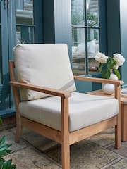 Laura Ashley Natural Garden Salcey Teak Lounging Set With Saunton Natural Cushions - Image 3 of 4