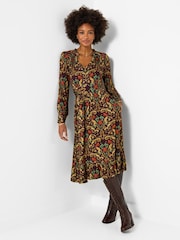 Joe Browns Brown Elegant Leaves Long Sleeve Jersey Midi Dress - Image 1 of 5