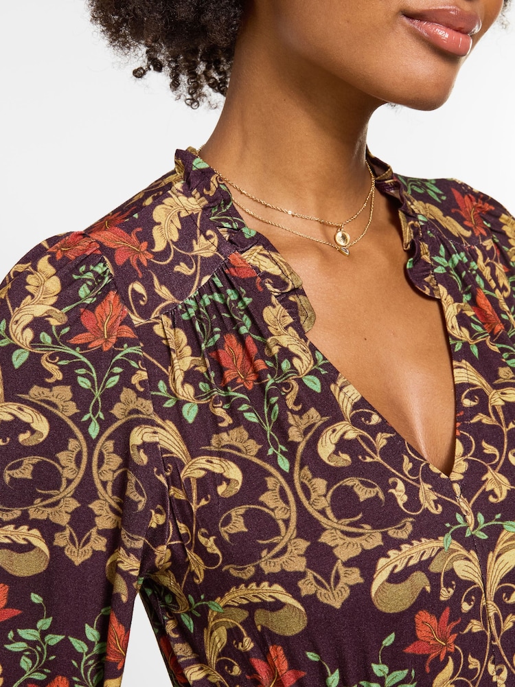 Joe Browns Brown Elegant Leaves Long Sleeve Jersey Midi Dress - Image 2 of 5 Joe Browns Brown Elegant Leaves Long Sleeve Jersey Midi Dress - Image 2 of 5