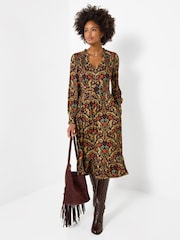Joe Browns Brown Elegant Leaves Long Sleeve Jersey Midi Dress - Image 3 of 5