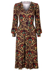 Joe Browns Brown Elegant Leaves Long Sleeve Jersey Midi Dress - Image 5 of 5