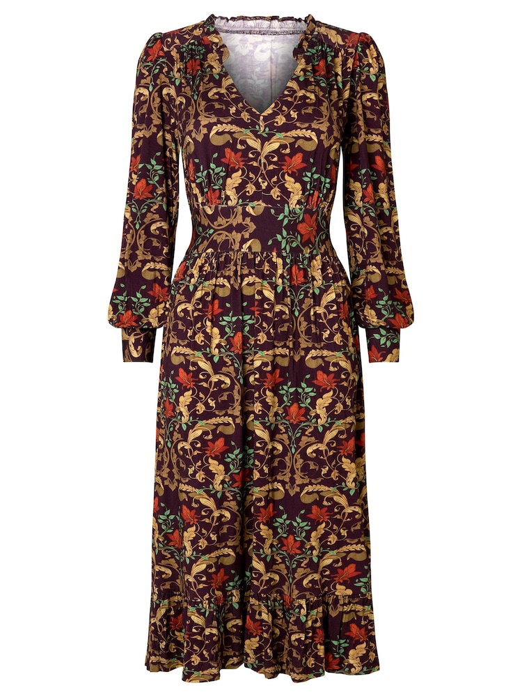Joe Browns Brown Elegant Leaves Long Sleeve Jersey Midi Dress - Image 5 of 5 Joe Browns Brown Elegant Leaves Long Sleeve Jersey Midi Dress - Image 5 of 5