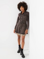 Joe Browns Grey Chrissie Check Layered Denim Mini Dress - Image 2 of 7