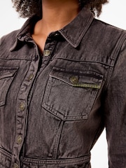 Joe Browns Grey Chrissie Check Layered Denim Mini Dress - Image 3 of 7