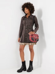 Joe Browns Grey Chrissie Check Layered Denim Mini Dress - Image 5 of 7