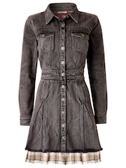 Joe Browns Grey Chrissie Check Layered Denim Mini Dress - Image 7 of 7