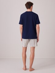 Navy Blue/Cream Stripe Lightweight Short Pyjamas Set - Image 2 of 9