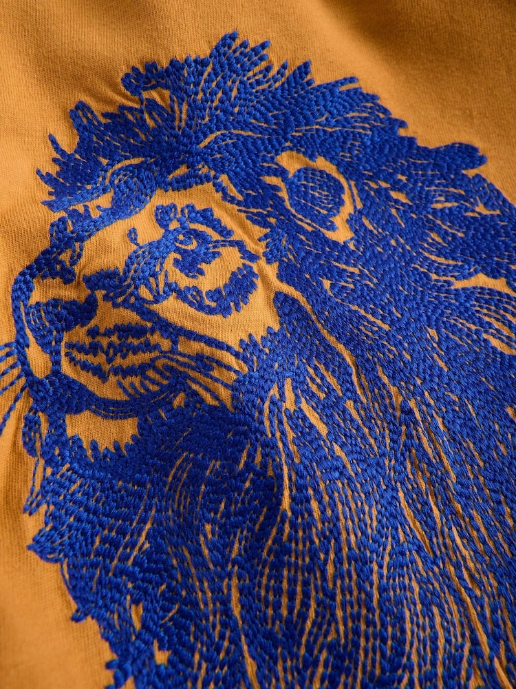 Boden Orange Vintage Wash Linear Stitch T-Shirt - Image 3 of 3