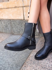 Black Regular/Wide Fit Forever Comfort® D Ring Biker Ankle Boots - Image 1 of 10