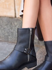 Black Regular/Wide Fit Forever Comfort® D Ring Biker Ankle Boots - Image 3 of 10