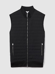 Reiss Black Pluto Hybrid Quilt and Knit Zip-Through Gilet - Image 2 of 7