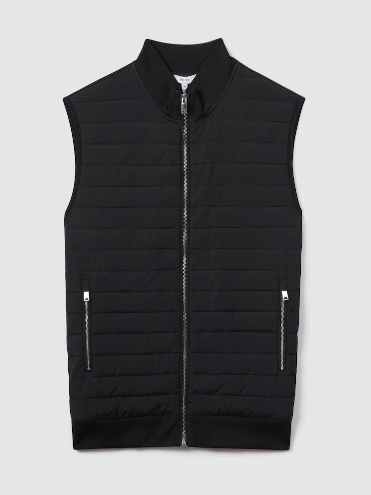 Reiss Black Pluto Hybrid Quilt and Knit Zip-Through Gilet - Image 2 of 7