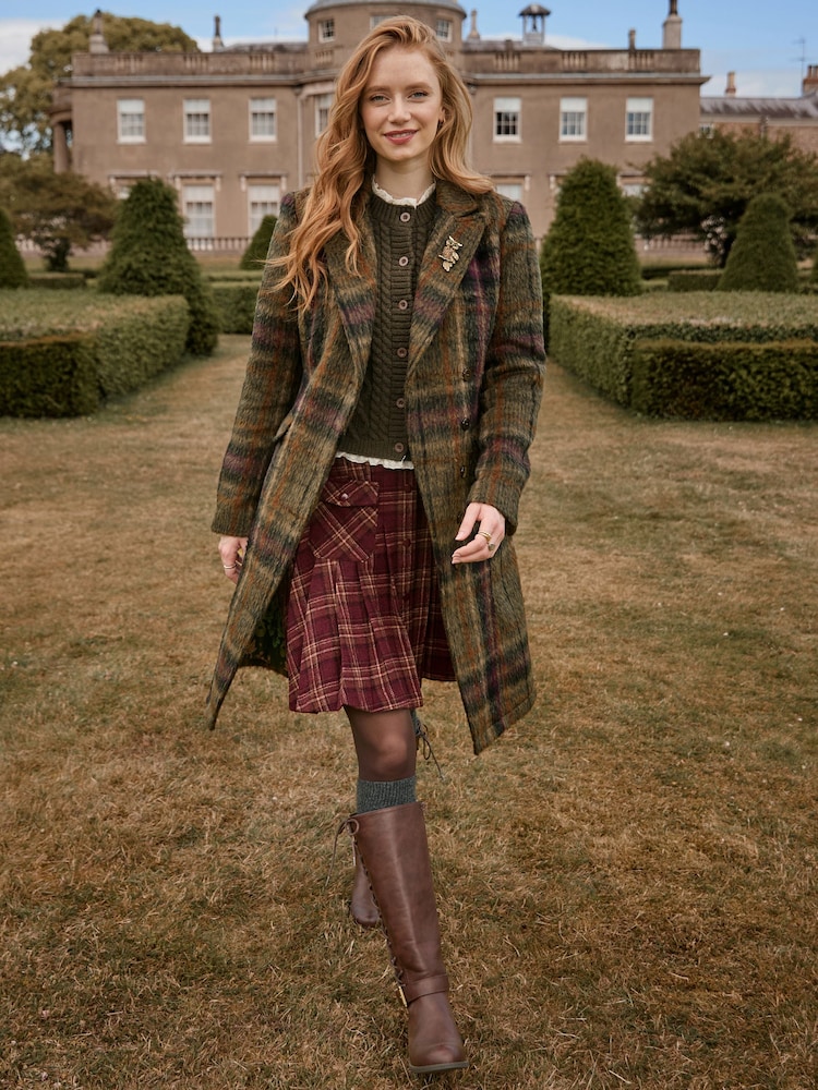Joe Browns Green Tessa Asymmetric Check Coat - Image 1 of 7