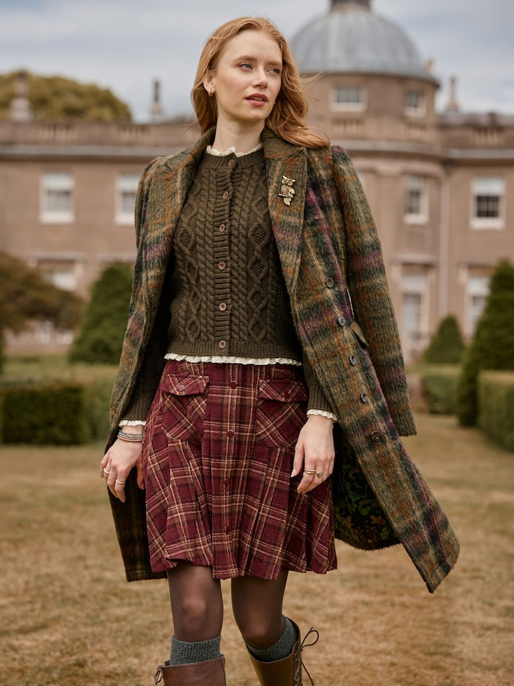 Joe Browns Green Tessa Asymmetric Check Coat - Image 2 of 7