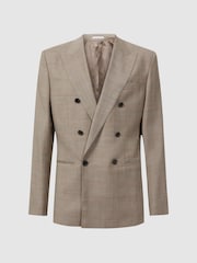 Reiss Oatmeal Abbey Slim Fit Double Breasted Checked Blazer - Image 2 of 7