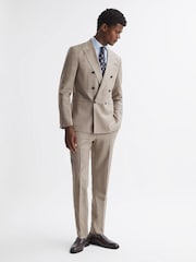 Reiss Oatmeal Abbey Slim Fit Double Breasted Checked Blazer - Image 3 of 7