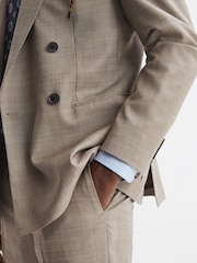 Reiss Oatmeal Abbey Slim Fit Double Breasted Checked Blazer - Image 4 of 7