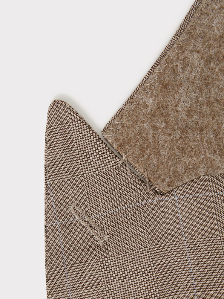 Reiss Oatmeal Abbey Slim Fit Double Breasted Checked Blazer - Image 7 of 7
