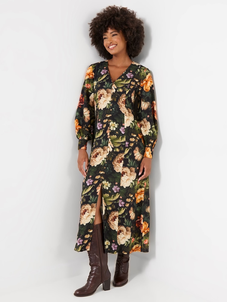 Joe Browns Black Dramatic Florals Button Through Maxi Dress - Image 2 of 5 Joe Browns Black Dramatic Florals Button Through Maxi Dress - Image 2 of 5