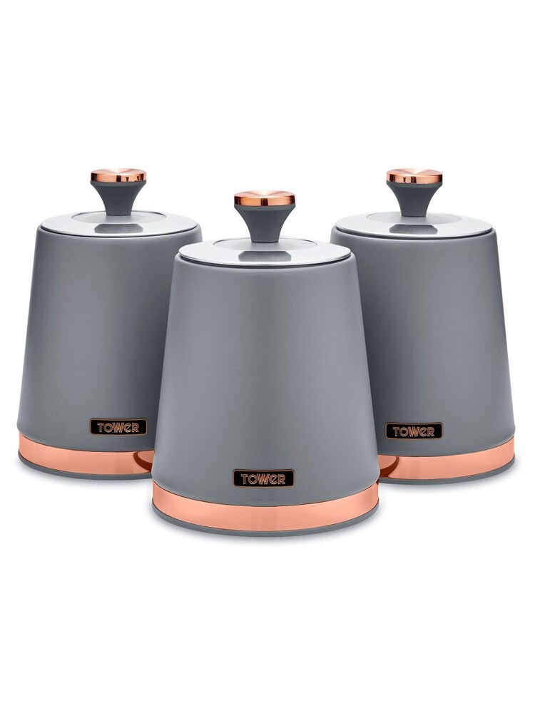 Tower Set of 3 Grey Cavaletto Canisters - Image 4 of 4
