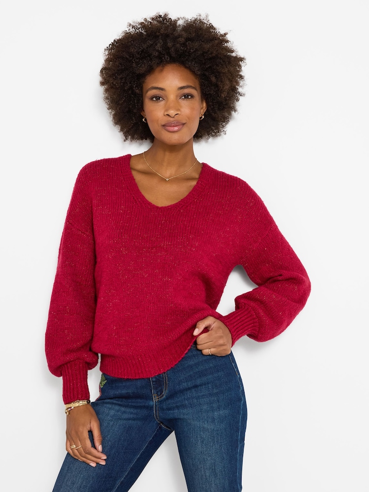 Joe Browns Bright Pink Oh So Cosy V-Neck Jumper - Image 1 of 7