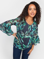 M&Co Blue Flute Sleeve Blouse - Image 1 of 4