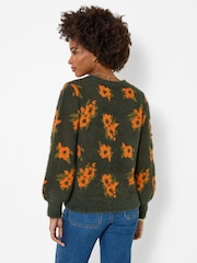 Joe Browns Green Autumn Florals Fluffy V-Neck Jumper - Image 2 of 5