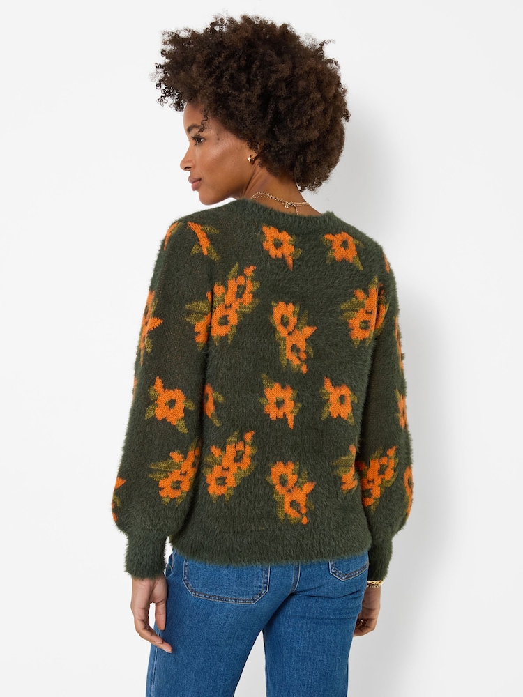 Joe Browns Green Autumn Florals Fluffy V-Neck Jumper - Image 2 of 5 Joe Browns Green Autumn Florals Fluffy V-Neck Jumper - Image 2 of 5