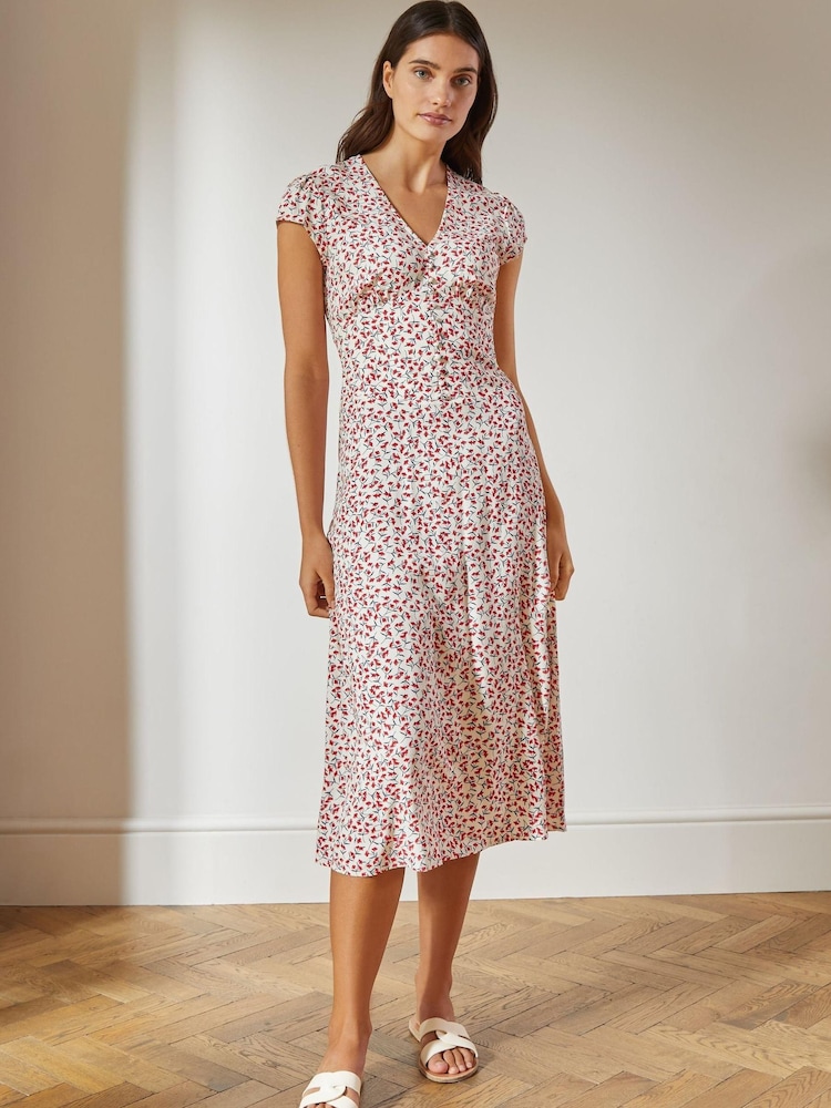Albaray Cream Cherry Daisy Button Dress - Image 1 of 5 Albaray Cream Cherry Daisy Button Dress - Image 1 of 5