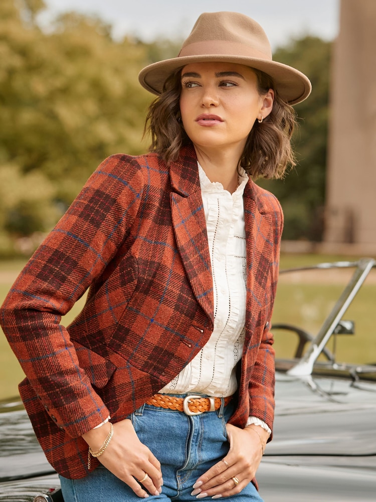 Joe Browns Orange Autumn Days Asymmetric Check Jacket - Image 1 of 9