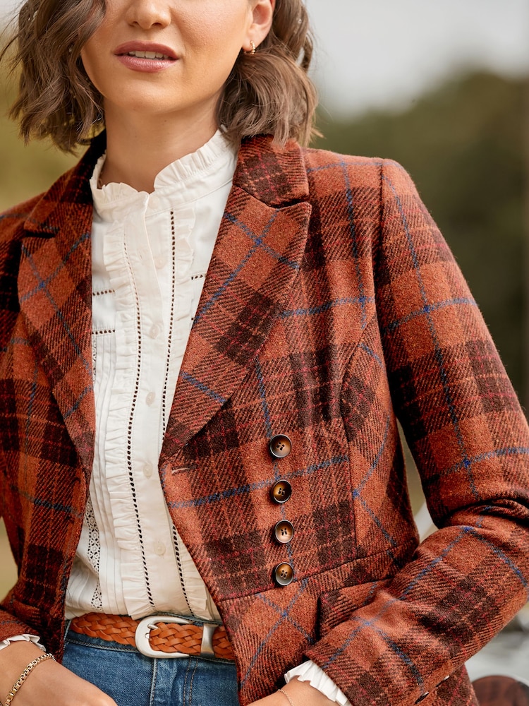 Joe Browns Orange Autumn Days Asymmetric Check Jacket - Image 2 of 9