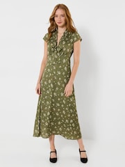 Joe Browns Green Vintage Florals Tie Front Midi Dress - Image 1 of 5