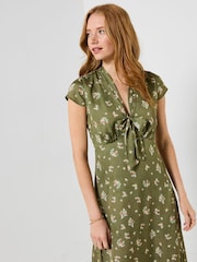 Joe Browns Green Vintage Florals Tie Front Midi Dress - Image 3 of 5