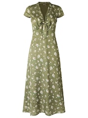 Joe Browns Green Vintage Florals Tie Front Midi Dress - Image 5 of 5