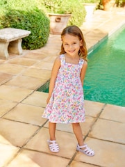JoJo Maman Bébé White Bird Floral Print Smocked Summer Dress - Image 2 of 4