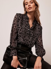 Mint Velvet Grey Animal Print Blouse - Image 1 of 3