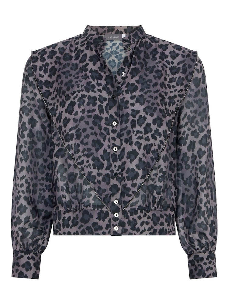 Mint Velvet Grey Animal Print Blouse - Image 2 of 3