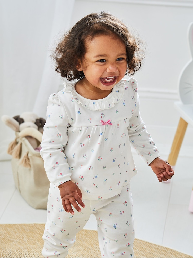 JoJo Maman Bébé Cream Pretty Ditsy Jersey Pyjamas - Image 2 of 7