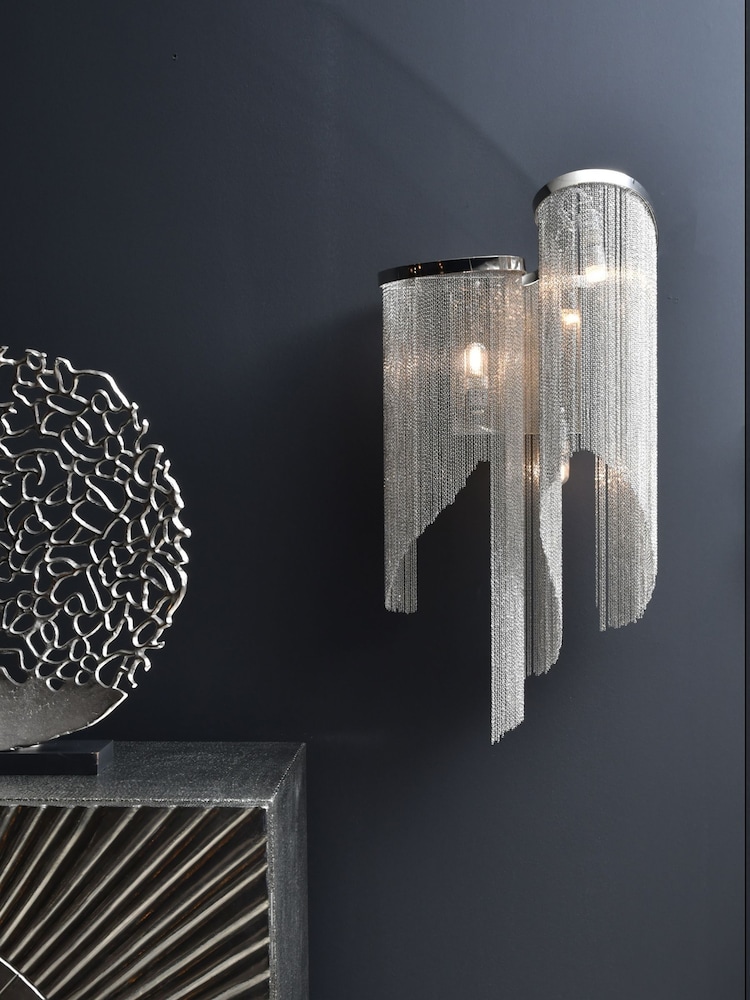 Libra Interiors Silver Niagara Chain 3 Bulb Wall Light - Image 1 of 4
