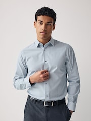 White/Teal Blue Stripe Trimmed Formal Shirt - Image 1 of 8
