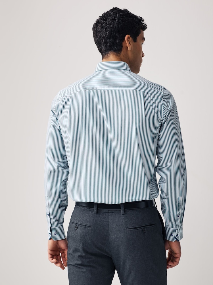 White/Teal Blue Stripe Trimmed Formal Shirt - Image 2 of 8