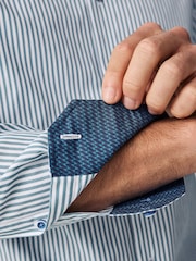 White/Teal Blue Stripe Trimmed Formal Shirt - Image 3 of 8