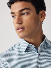 White/Teal Blue Stripe Trimmed Formal Shirt - Image 4 of 8