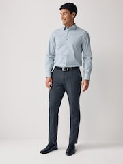 White/Teal Blue Stripe Trimmed Formal Shirt - Image 5 of 8
