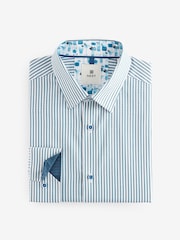 White/Teal Blue Stripe Trimmed Formal Shirt - Image 6 of 8