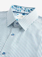 White/Teal Blue Stripe Trimmed Formal Shirt - Image 7 of 8