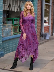 Joe Browns Purple Fabulous Flocked Maxi Dress - Image 1 of 8