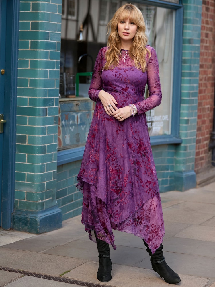 Joe Browns Purple Fabulous Flocked Maxi Dress - Image 2 of 8 Joe Browns Purple Fabulous Flocked Maxi Dress - Image 2 of 8
