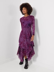 Joe Browns Purple Fabulous Flocked Maxi Dress - Image 5 of 8